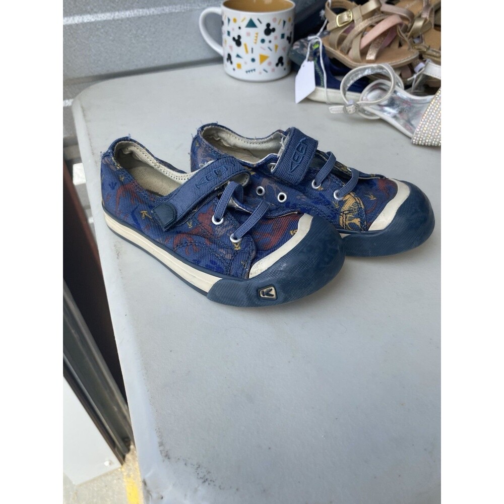 KEEN Coronado Kids Size 10 Toddler Blue Canvas Dinosaur Low Top Strap Sneakers